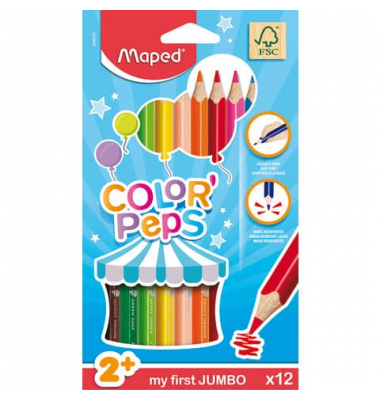 Buntstifte-Set COLOR`PEPS Jumbo, M834010FC, 12-farbig sortiert, dreikant, Packung